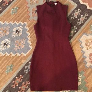 Burgundy mock-neck body-con dress